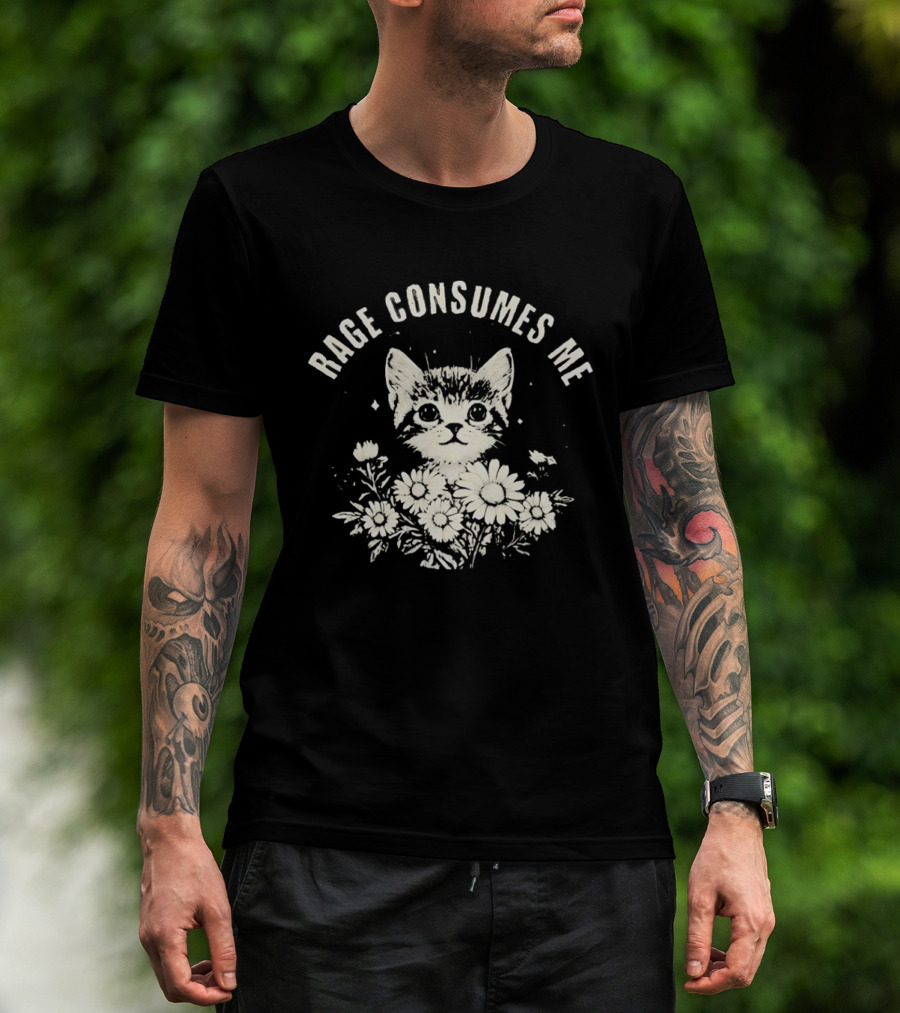 Rage Consumes Me Cat With Flowers T-Shirt