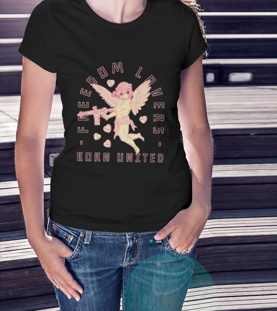 Freedom Lovers Born United Angel With Rifle And Hearts T-Shirt