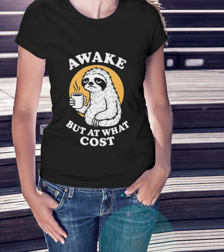 Awake Sloth Holding Coffee Cup But At What Cost T-Shirt