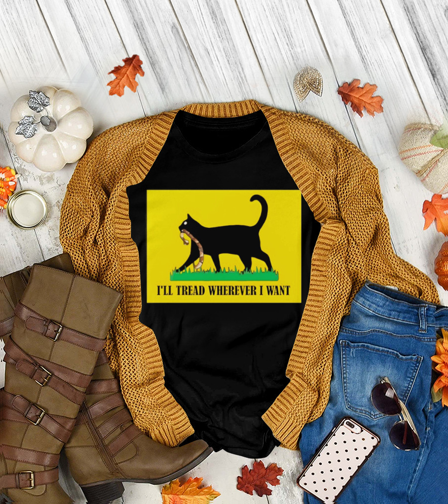 Black Cat I'll Tread Wherever I Want Gadsden T-Shirt