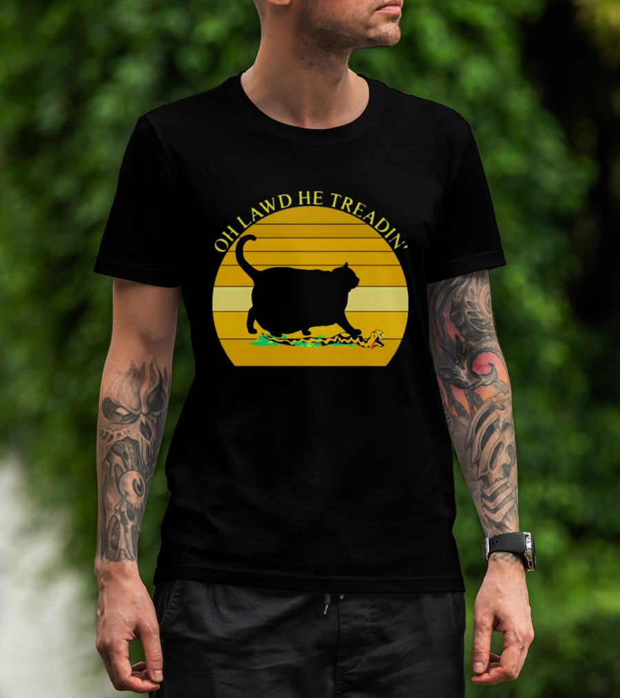 Oh Lawd He Treadin' Black Cat Vintage Retro Sunset T-Shirt