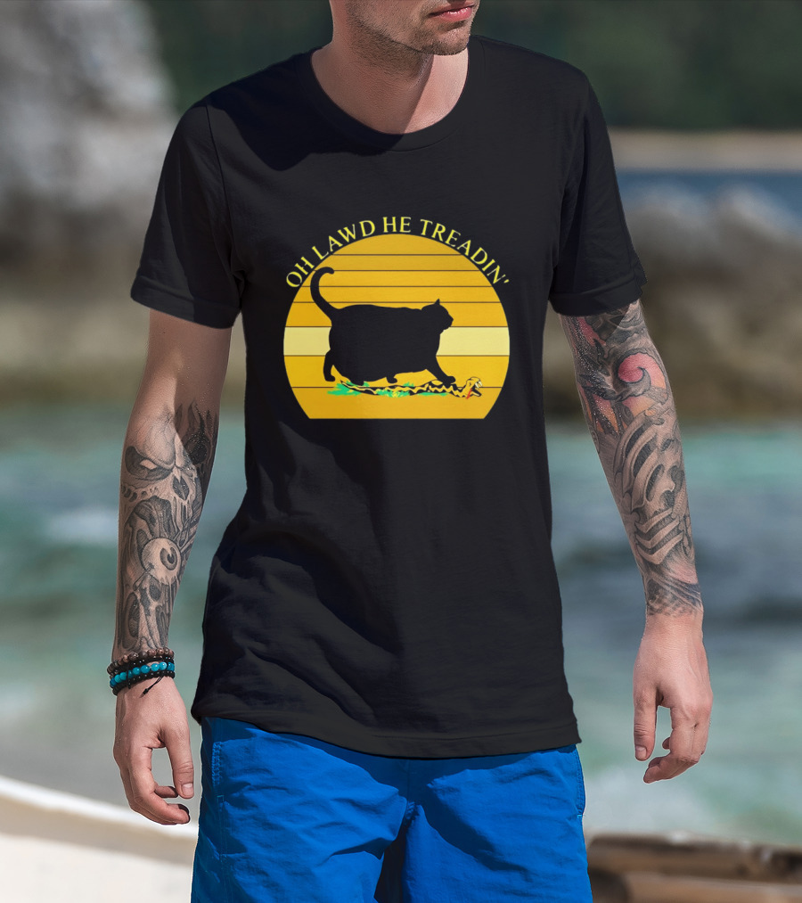 Oh Lawd He Treadin' Black Cat Vintage Retro Sunset T-Shirt