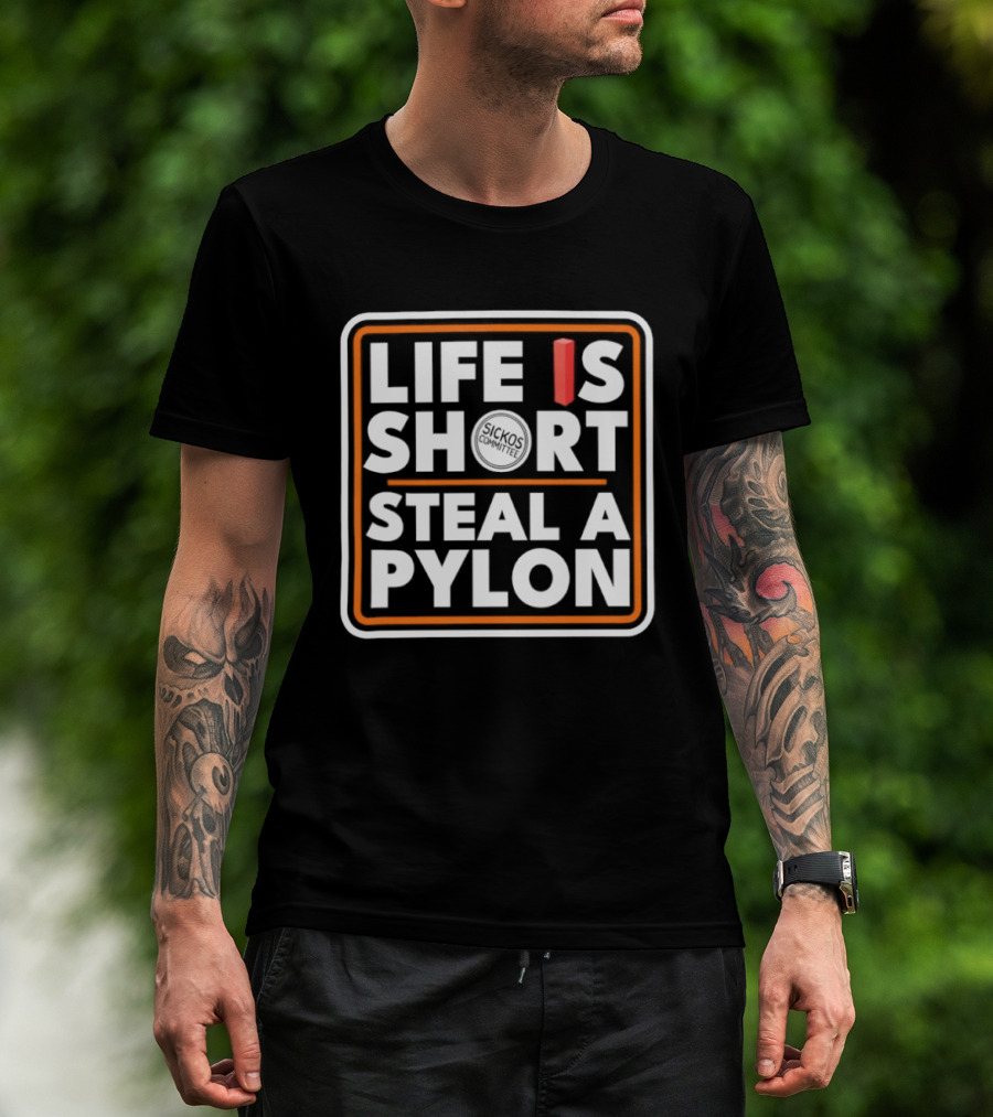 Life Is Short Steal A Pylon Football Humor Orange Block T-Shirt