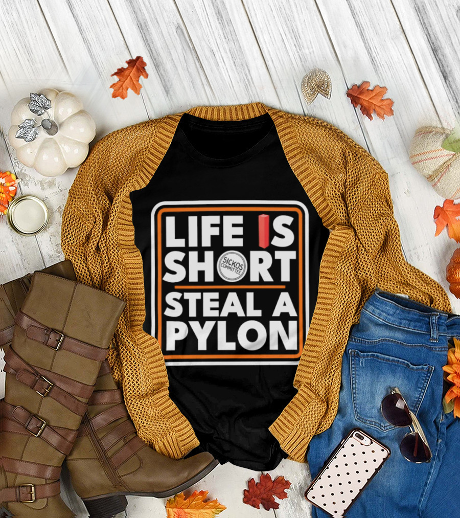 Life Is Short Steal a Pylon Football Humor Orange Block T-Shirt