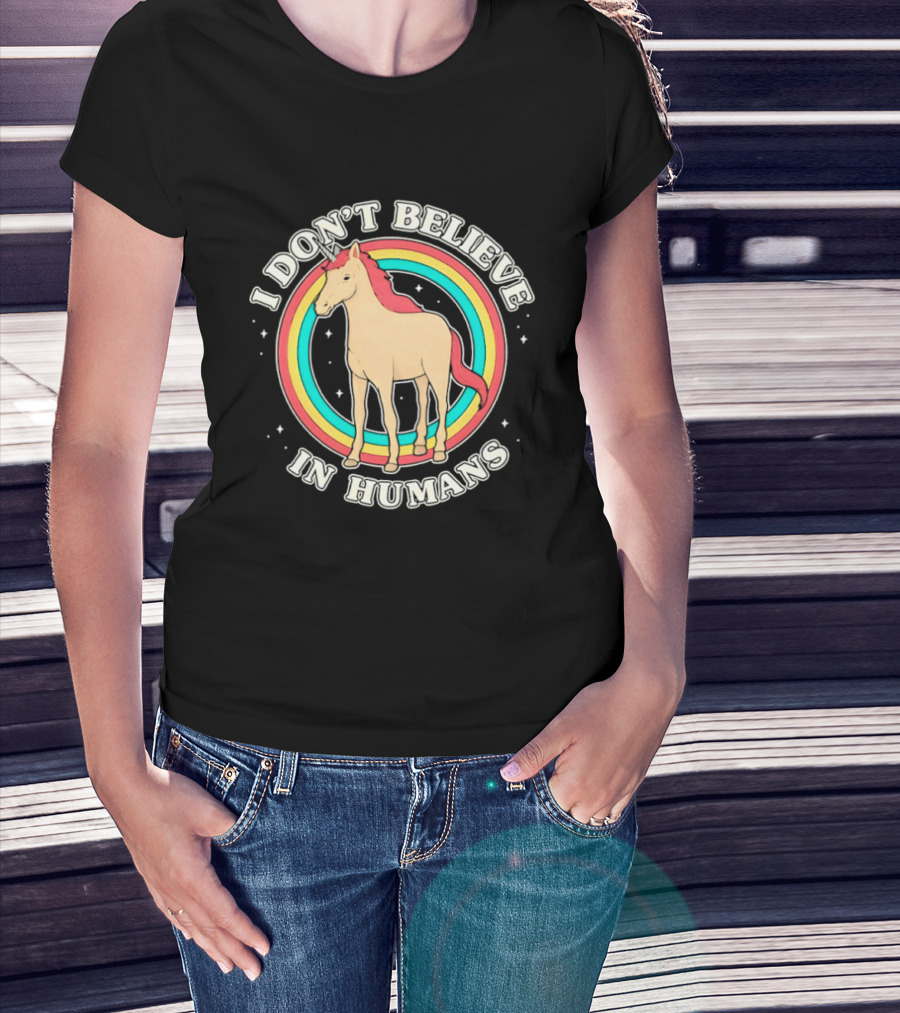 Unicorn I Don't Believe In Humans Rainbow T-Shirt