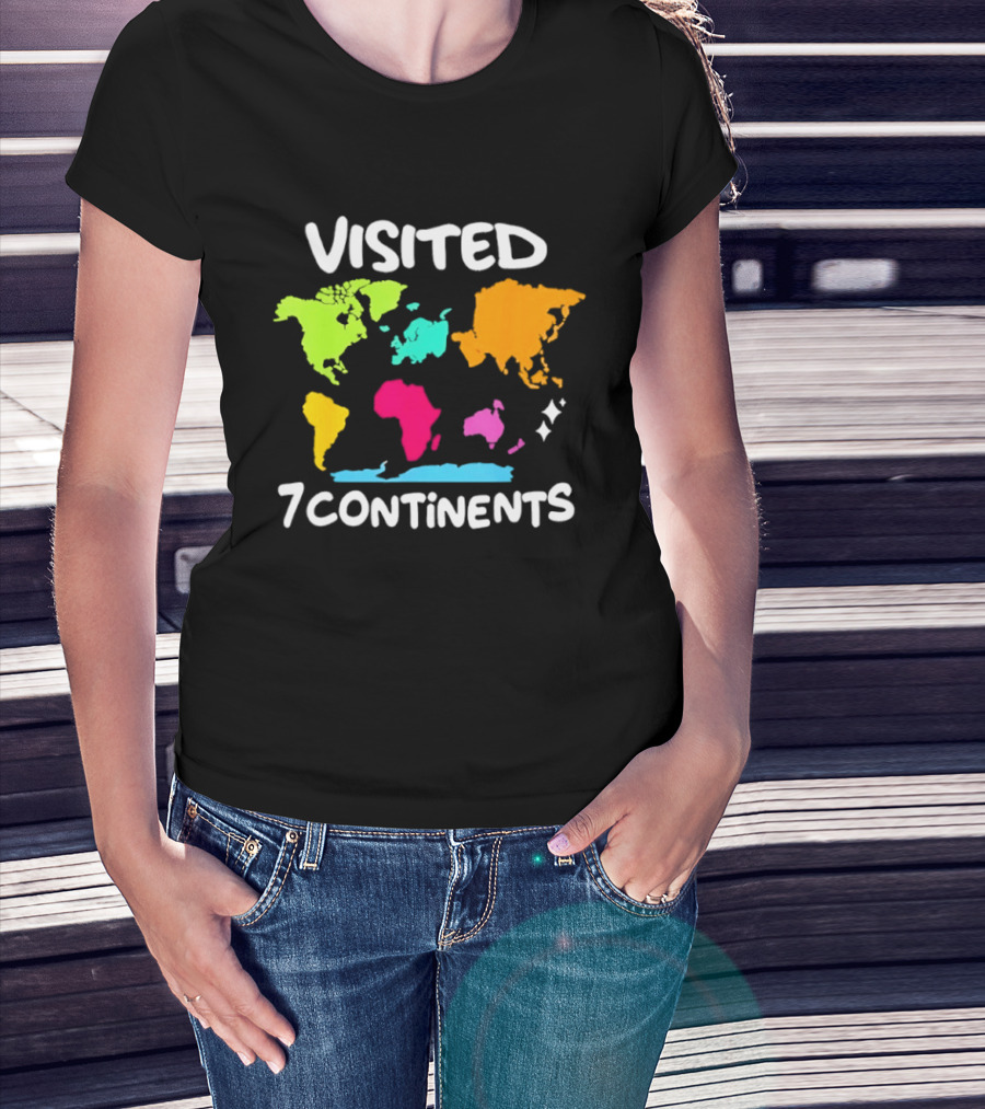 Visited 7 Continents Colorful World Map Travel T-Shirt