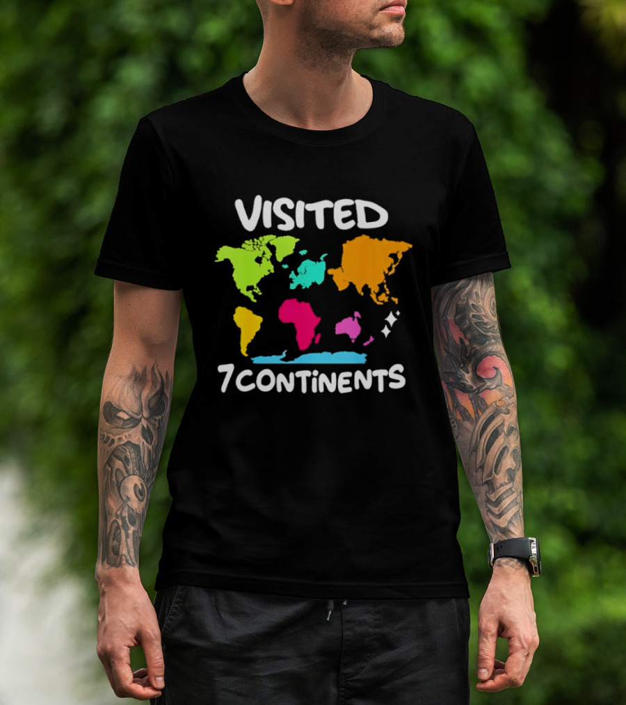 Visited 7 Continents Colorful World Map Travel T-Shirt