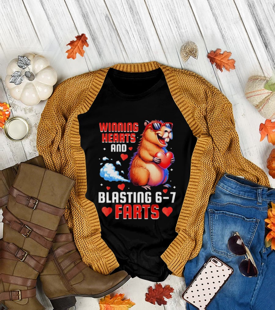 Winning Hearts and Blasting 6 7 Farts Capybara Valentine's Day T-Shirt
