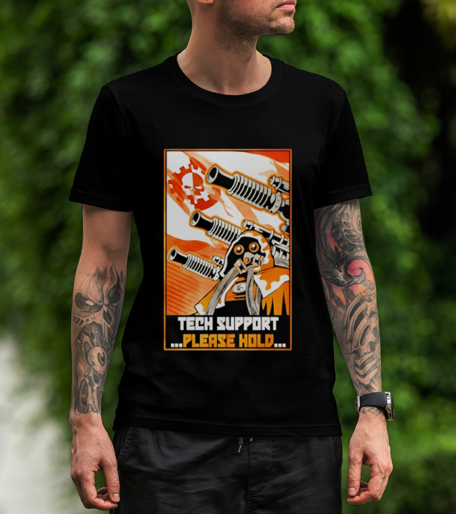 Tech Support Please Hold Skull And Crossbones With Retro Helmets And Cannons T-Shirt