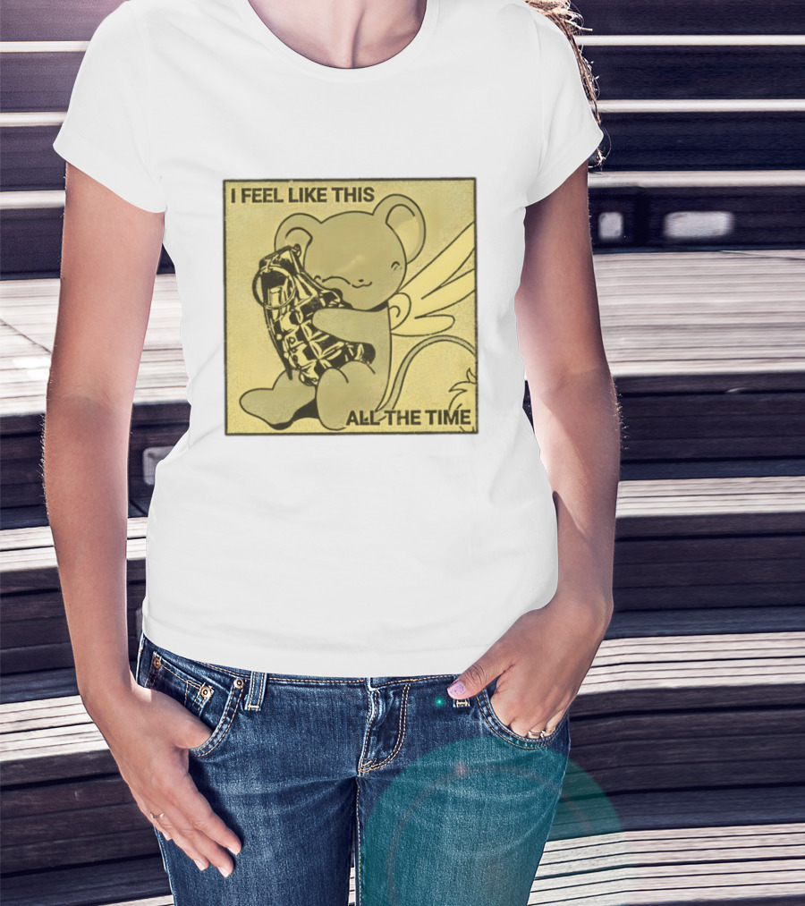 I Feel Like This All The Time Cute Winged Bear Hugging Grenade T-Shirt