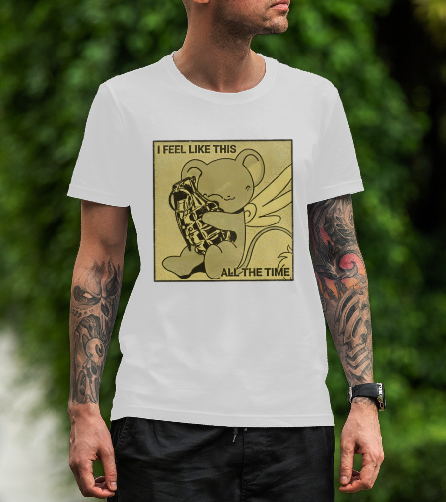 I Feel Like This All The Time Cute Winged Bear Hugging Grenade T-Shirt