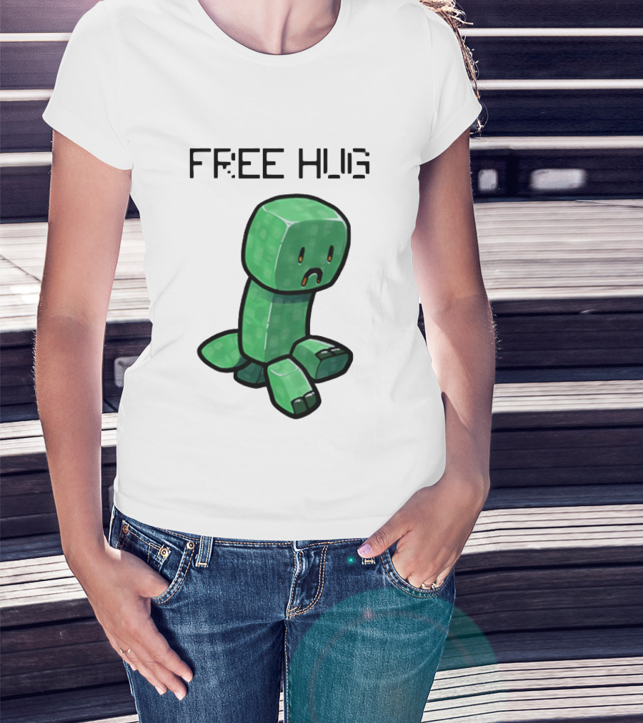 Sad Creeper Free Hug Pixel Art Fandom Humor T-Shirt