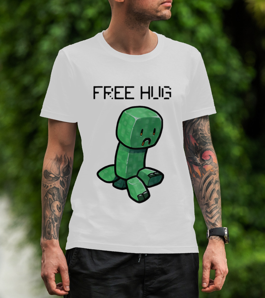 Sad Creeper Free Hug Pixel Art Fandom Humor T-Shirt
