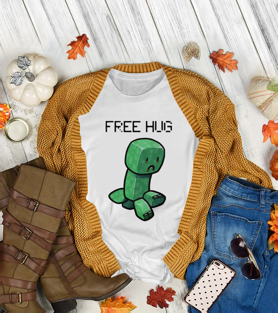 Sad Creeper Free Hug Pixel Art Fandom Humor T-Shirt