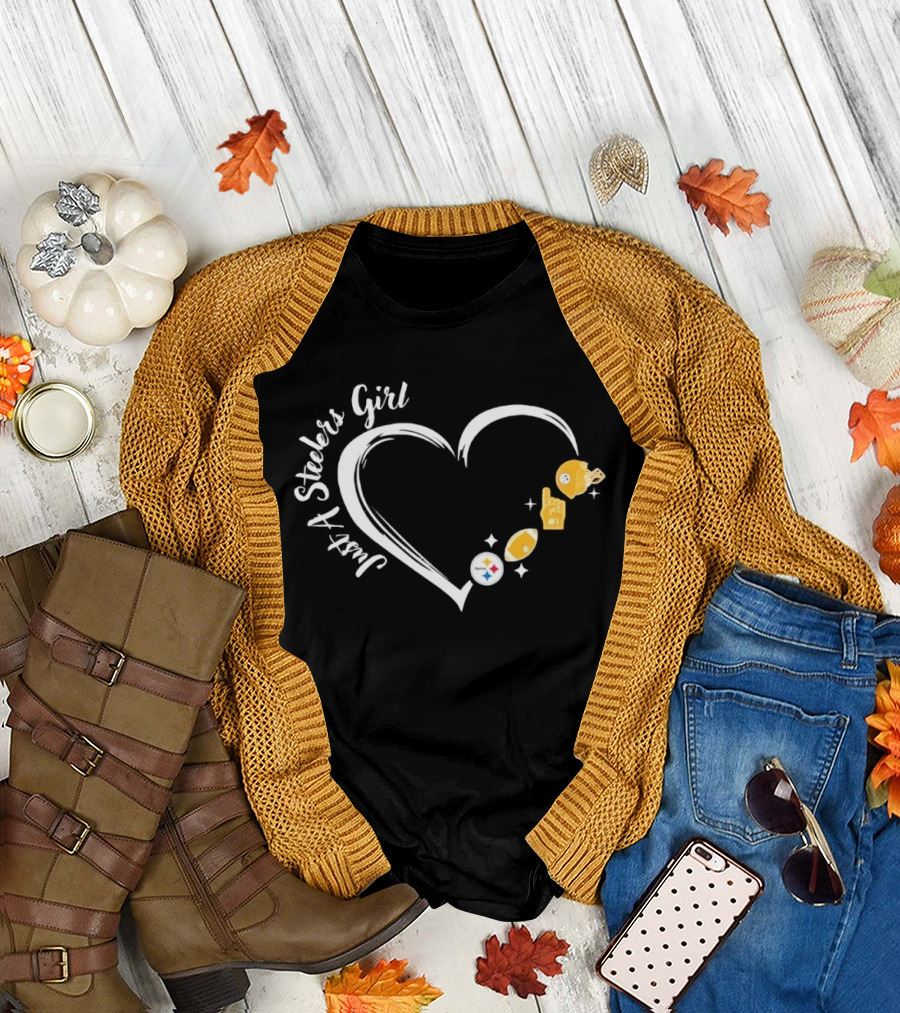 Just a Steelers Girl Heart with Football and Helmet T-Shirt