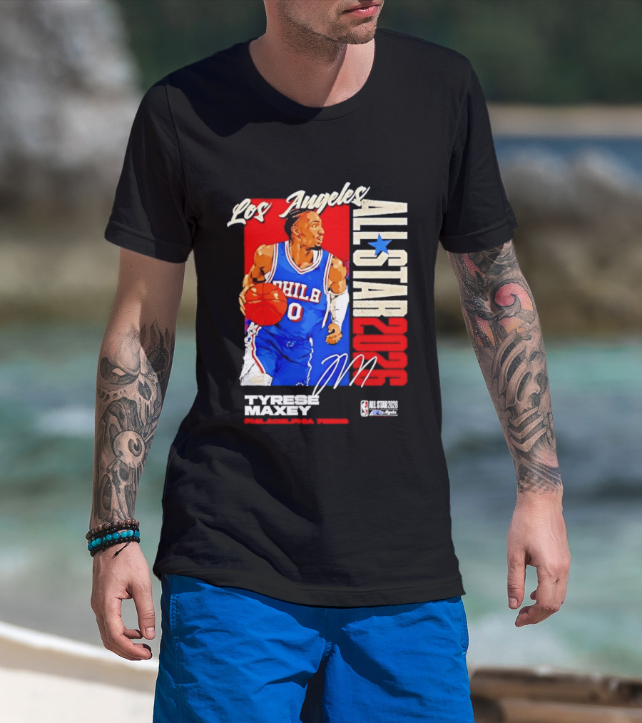 Los Angeles All Star 2026 Tyrese Maxey Philadelphia 76ers NBA Player T-Shirt