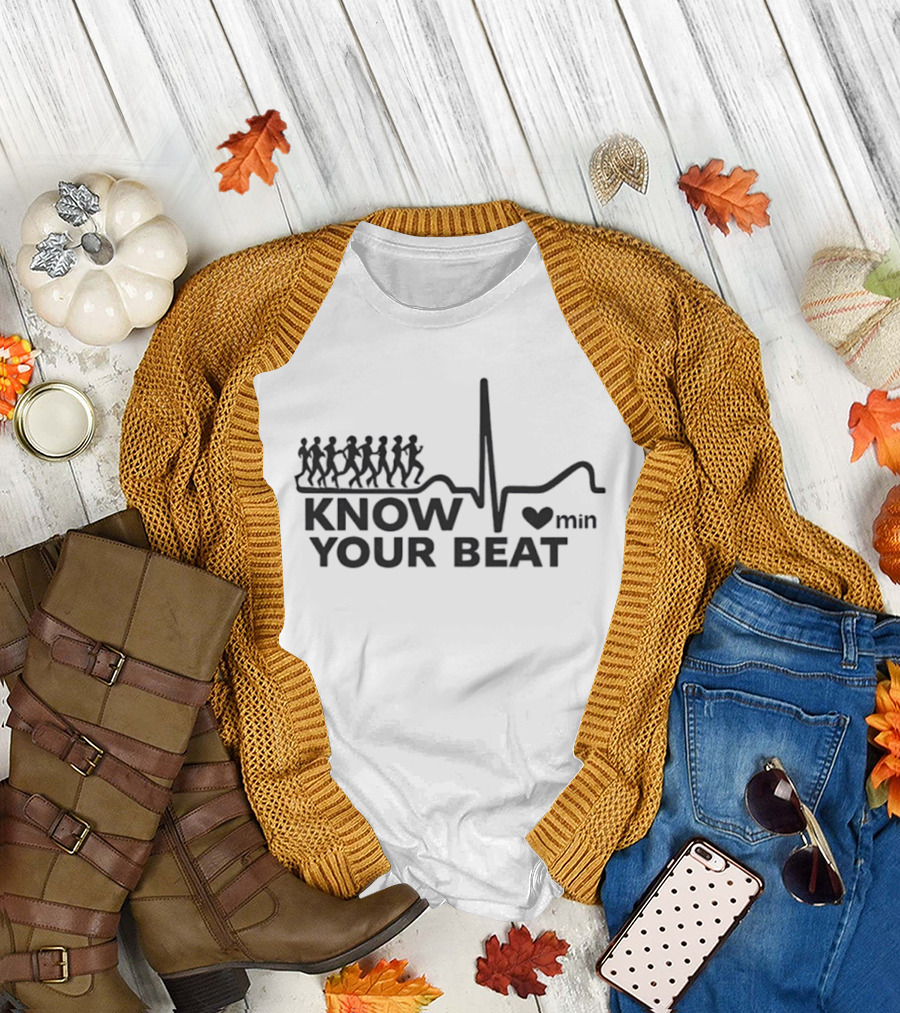 Know Your Beat Heartbeat Running Steps with Heart Rate Min T-Shirt