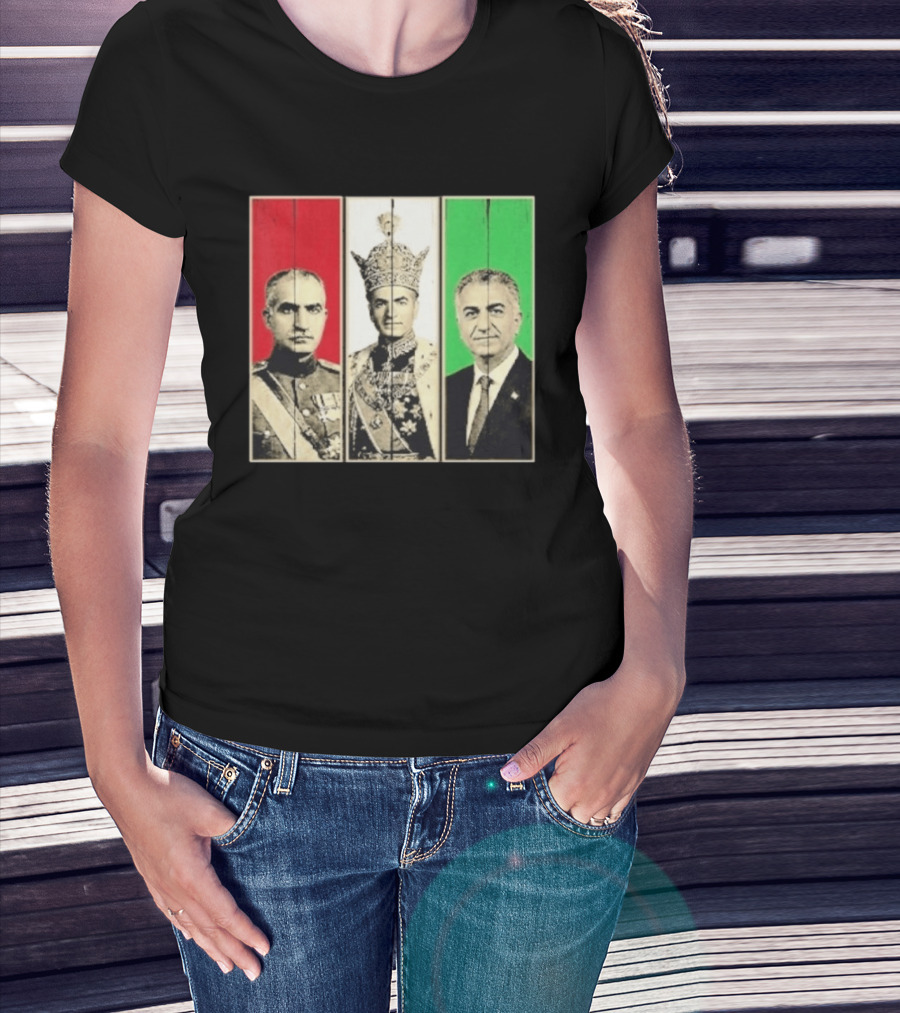 Pahlavi Dynasty Generations Reza Shah Mohammad Reza Iran Flag T-Shirt