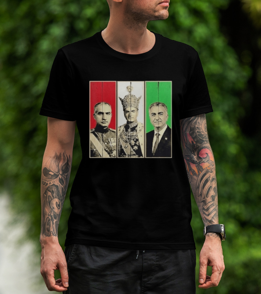Pahlavi Dynasty Generations Reza Shah Mohammad Reza Iran Flag T-Shirt