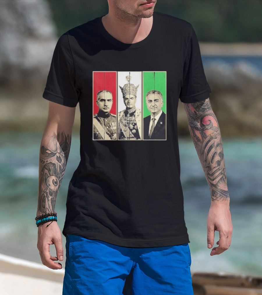 Pahlavi Dynasty Generations Reza Shah Mohammad Reza Iran Flag T-Shirt