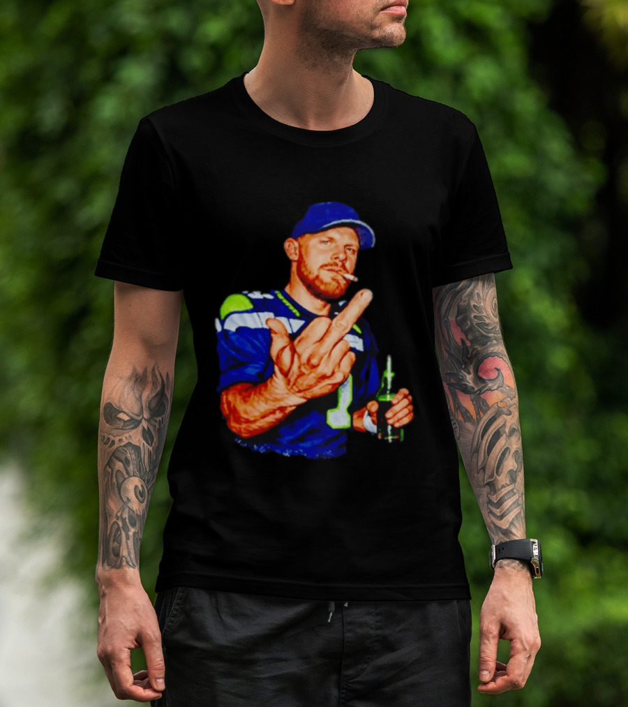Ernest Jones Seahawks Sam Darnold Middle Finger Beer Cigarette T-Shirt