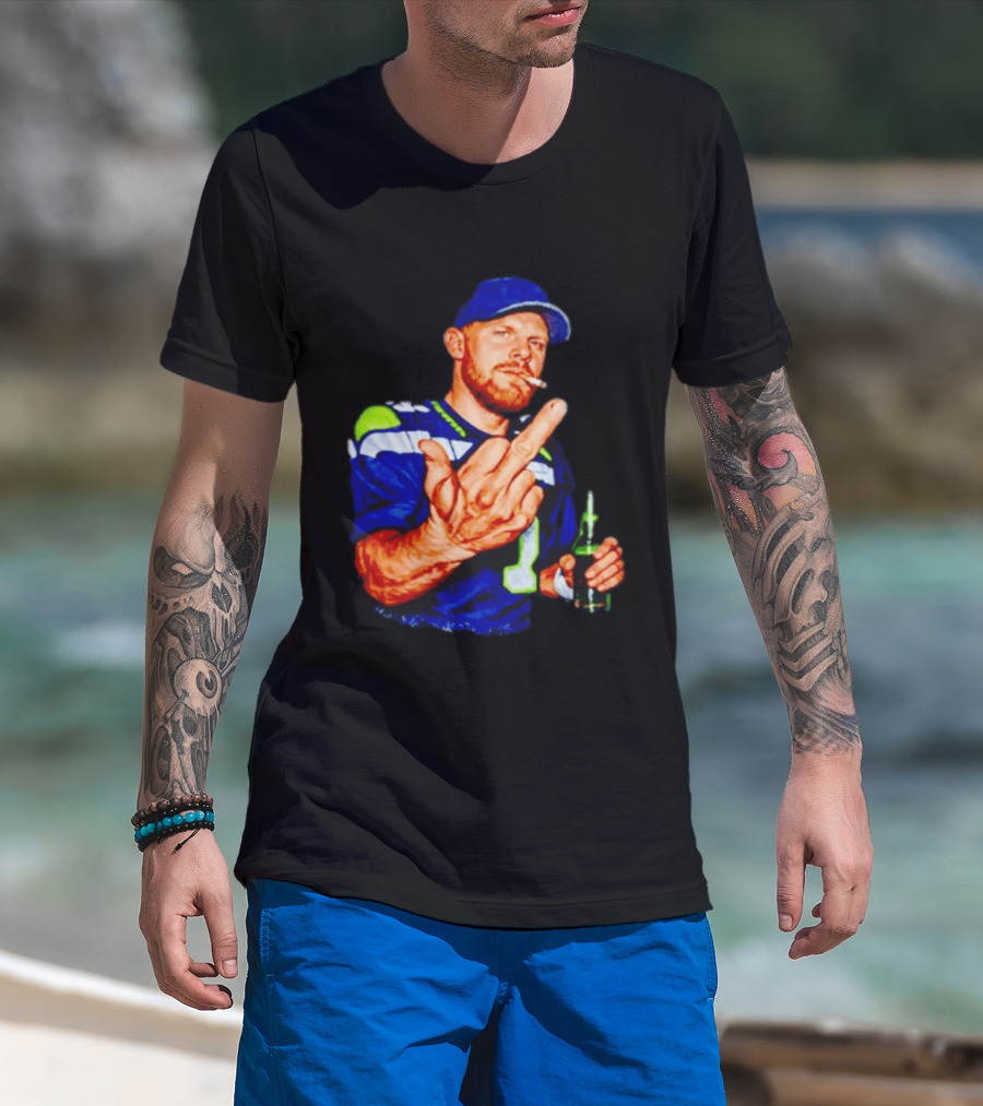 Ernest Jones Seahawks Sam Darnold Middle Finger Beer Cigarette T-Shirt