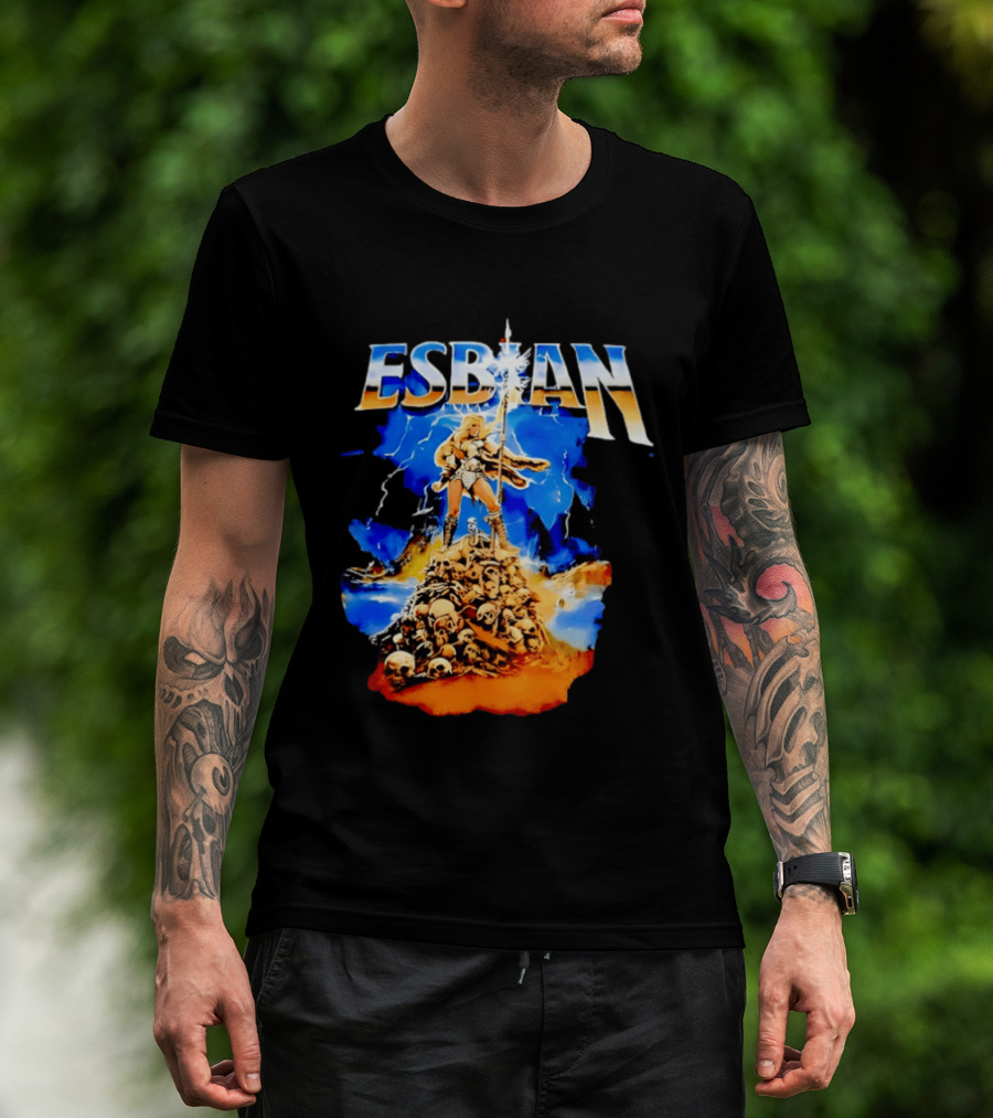 Lesbian Fantasy Lightning Warrior Epic Skull Mountain T-Shirt