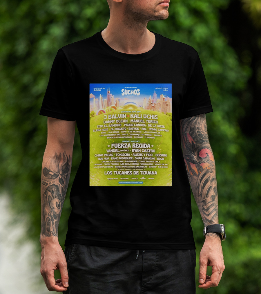 Suenos Chicago 2026 Festival Latino Full Lineup J Balvin Kali Uchis Fuerza Regida Grant Park May 23 24 T-Shirt