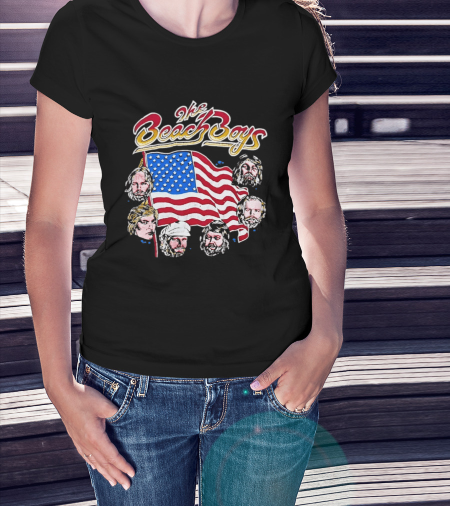 The Beach Boys USA Flag Vintage Style With Band Member Portraits T-Shirt