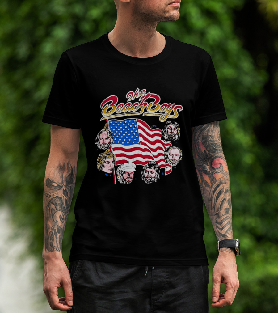 The Beach Boys USA Flag Vintage Style With Band Member Portraits T-Shirt