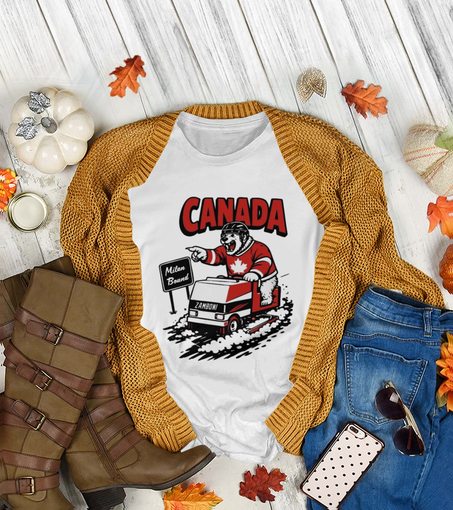 Canada Hockey Polar Bear Zamboni Milan Bound Winter Sports T-Shirt