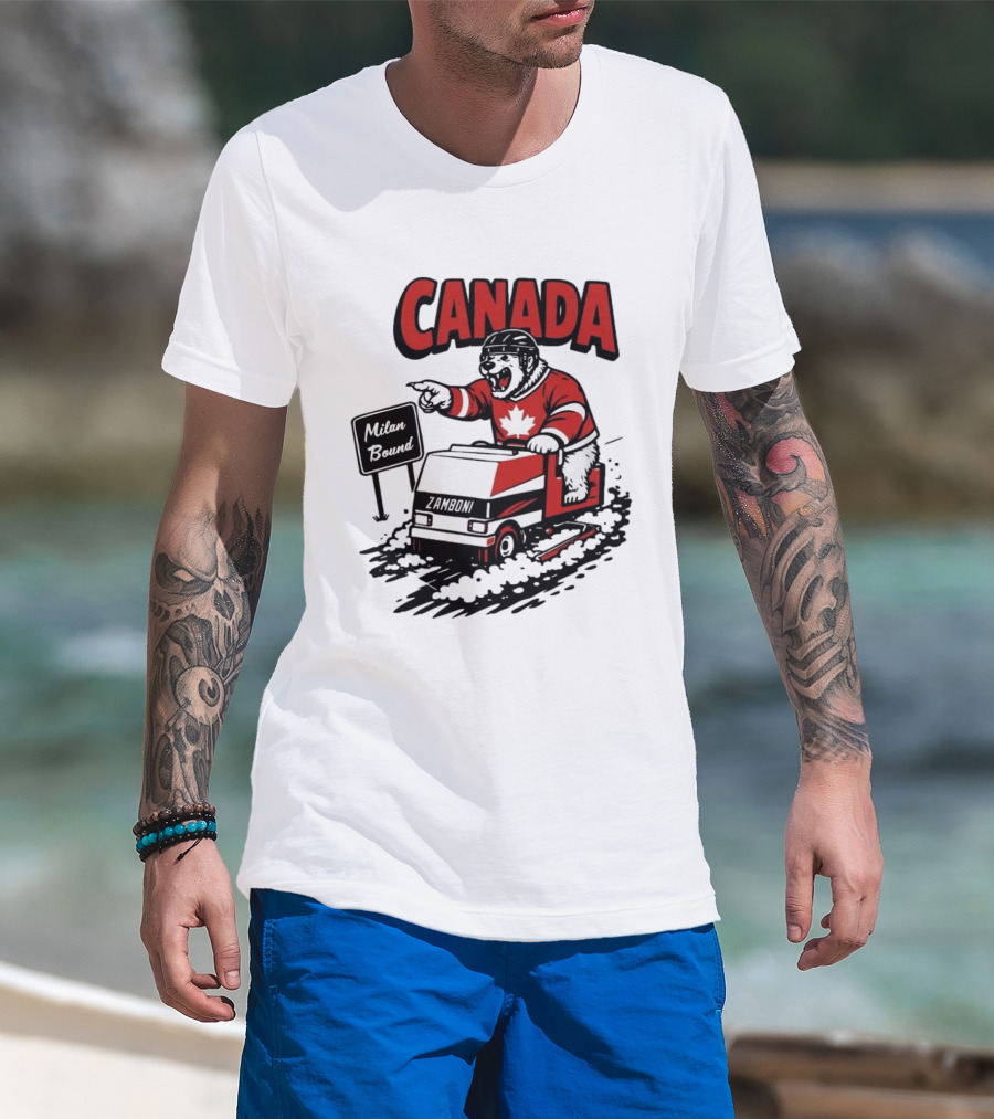 Canada Hockey Polar Bear Zamboni Milan Bound Winter Sports T-Shirt