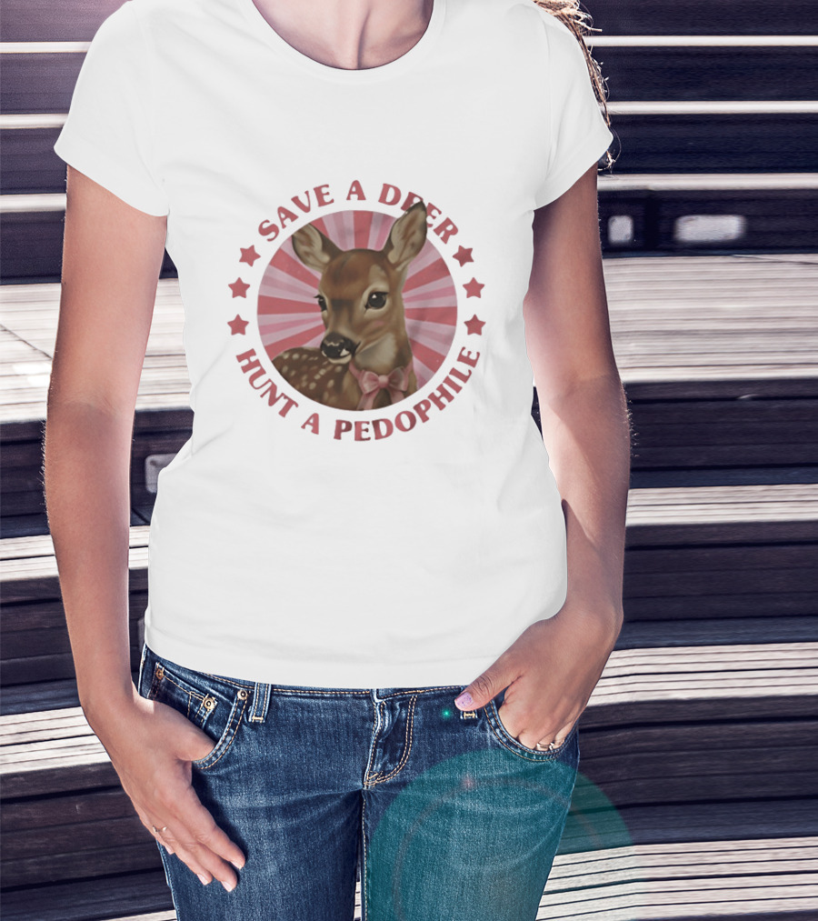 Save A Deer Hunt A Pedophile Pink Bow Deer Stars Stripes T-Shirt