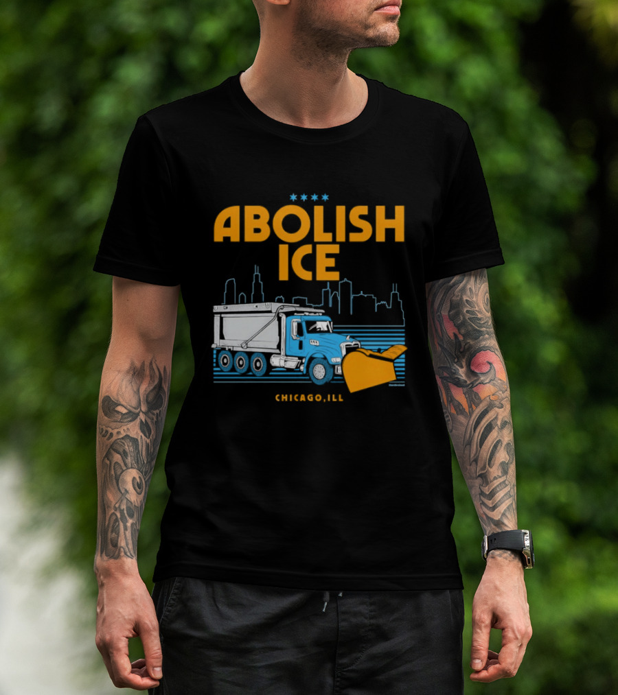 Abolish Ice Chicago ILL Snowplow Benefit Truck Skyline T-Shirt