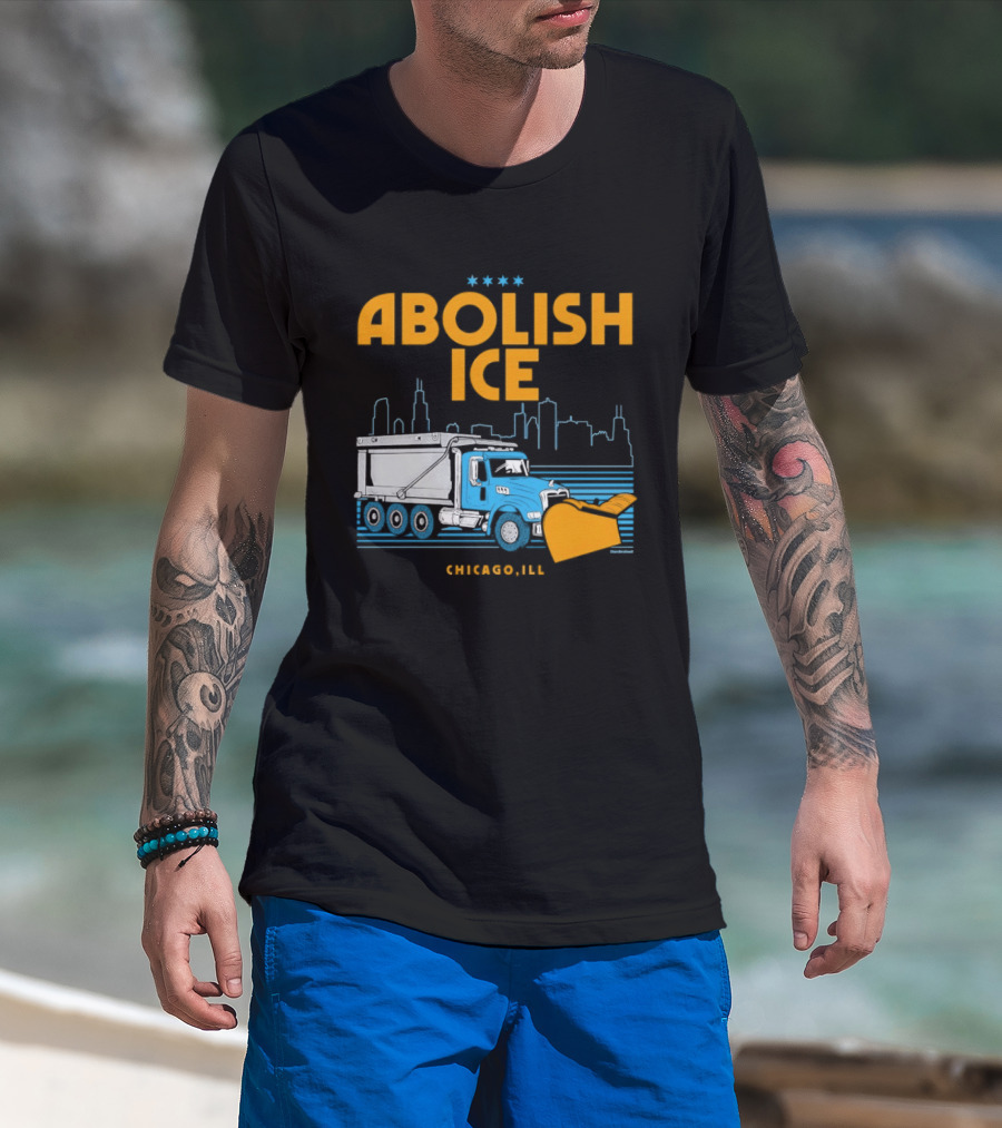 Abolish Ice Chicago ILL Snowplow Benefit Truck Skyline T-Shirt