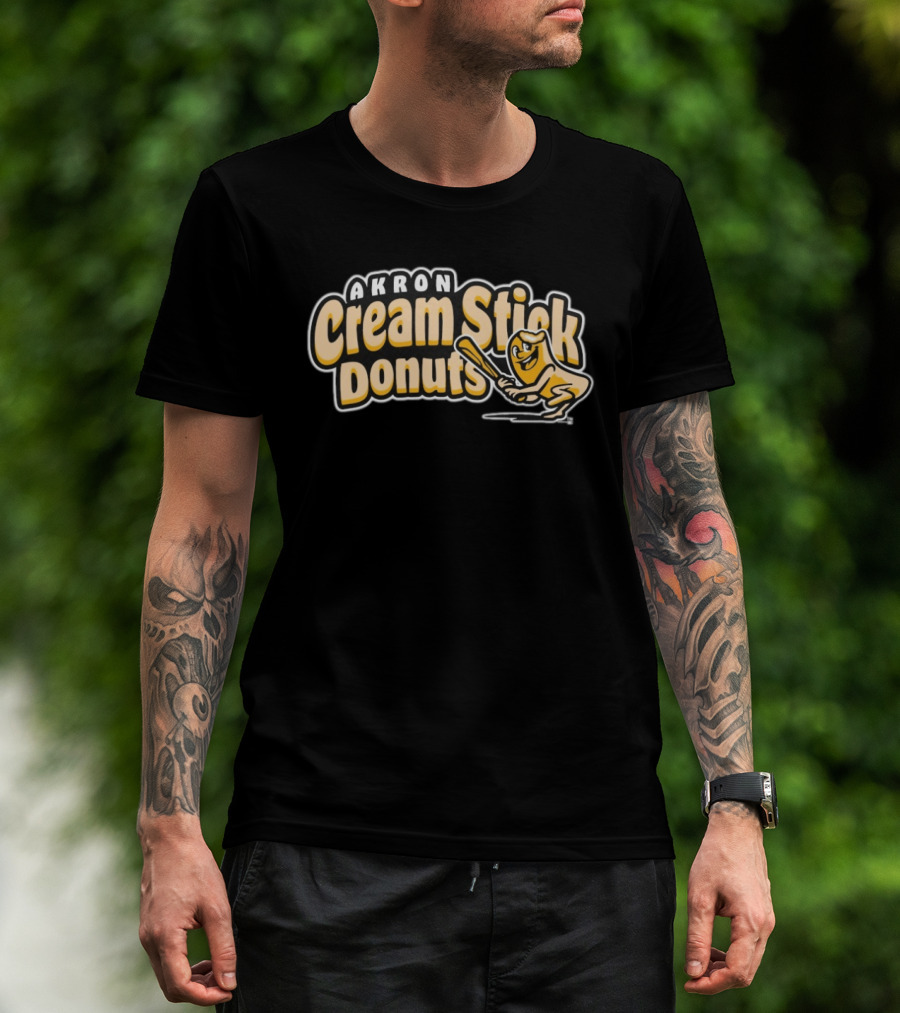 Akron Cream Stick Donuts Baseball Batter Cartoon T-Shirt