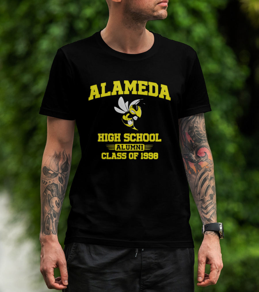 Alameda High School Alumni Class Of 1998 Hornet Yellow And White T-Shirt