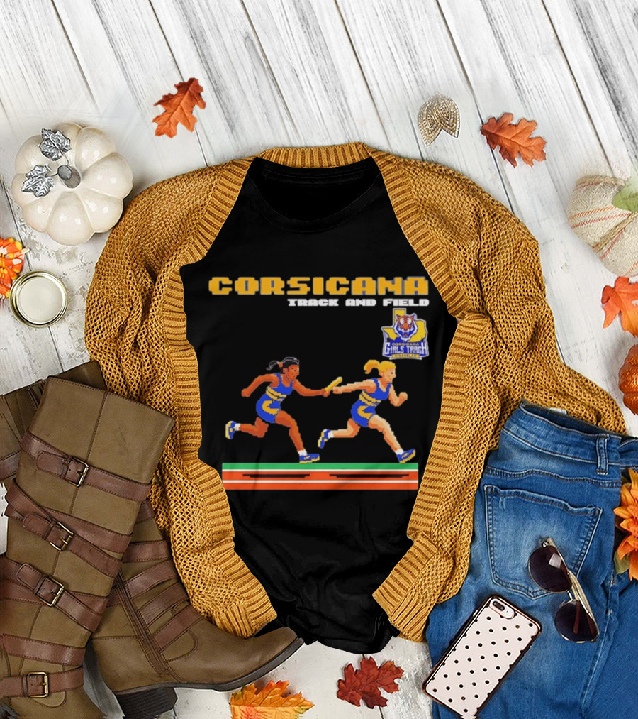 Corsicana Track and Field Pixel Art Girls Track Team Relay Baton T-Shirt
