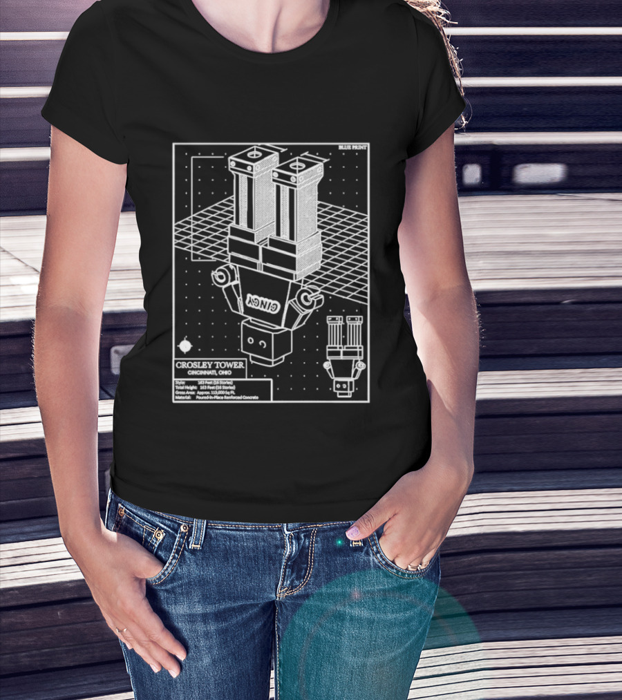 Crosley Tower Blueprint Cincinnati Ohio Robot Schematic T-Shirt