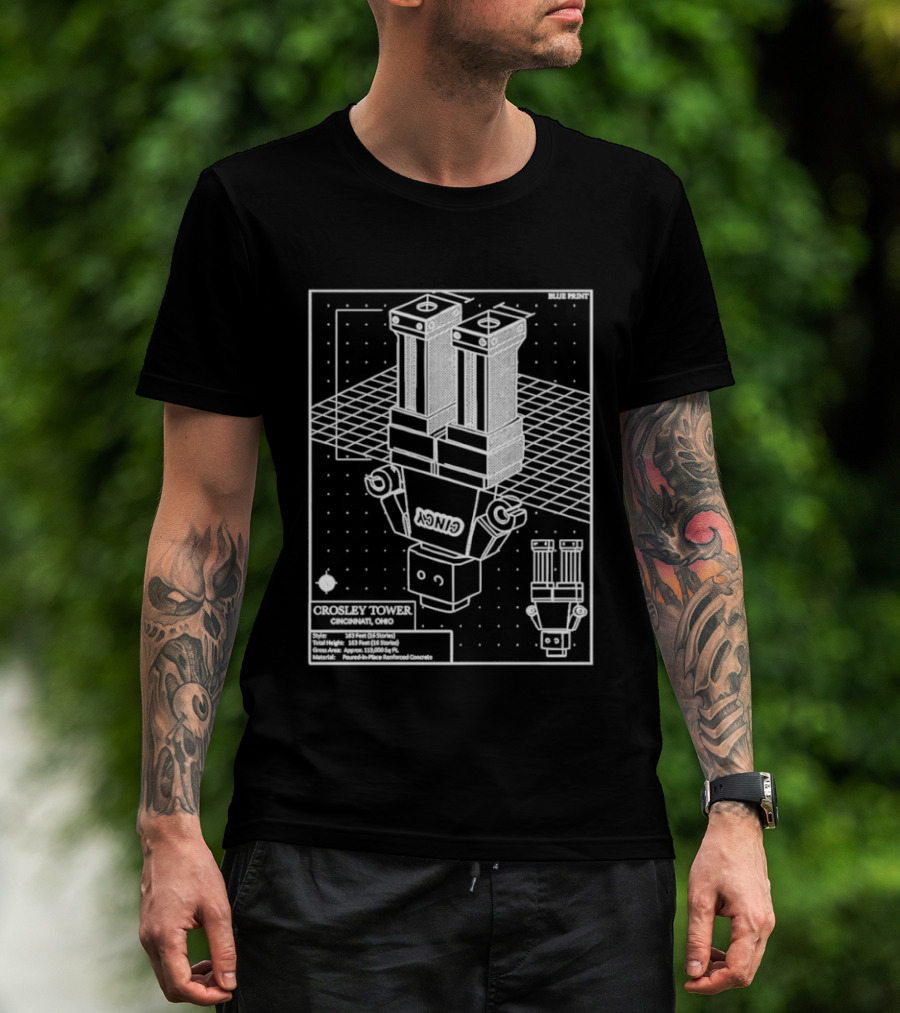 Crosley Tower Blueprint Cincinnati Ohio Robot Schematic T-Shirt