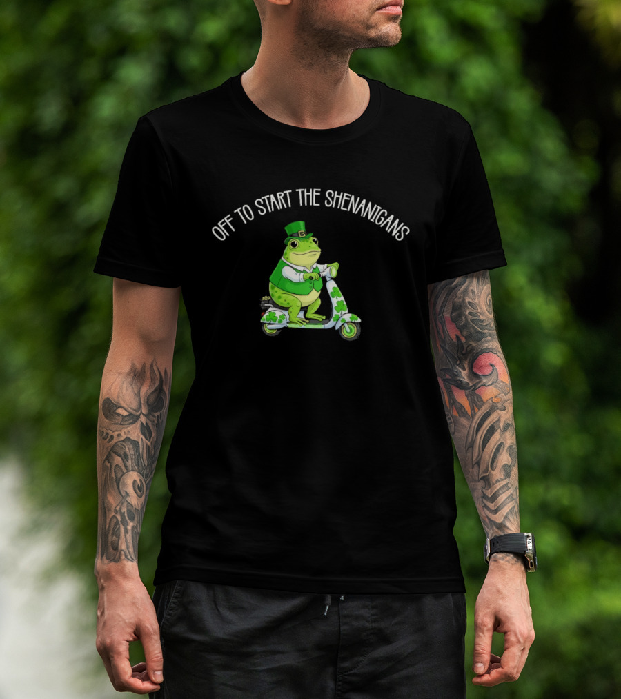 Off To Start The Shenanigans Frog Scooter St. Patrick's Day T-Shirt