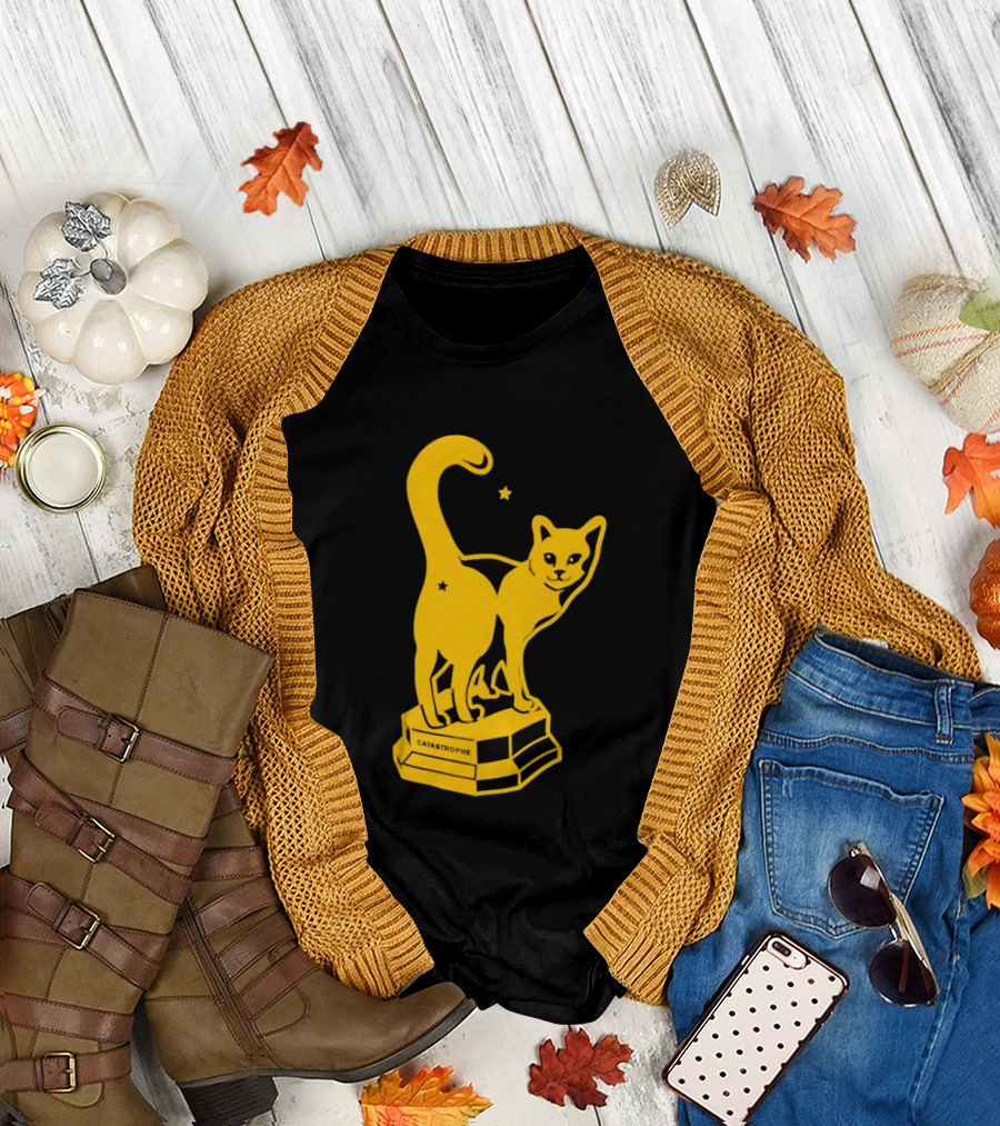 Catastrophe Cat Trophy Black Yellow Star Award T-Shirt
