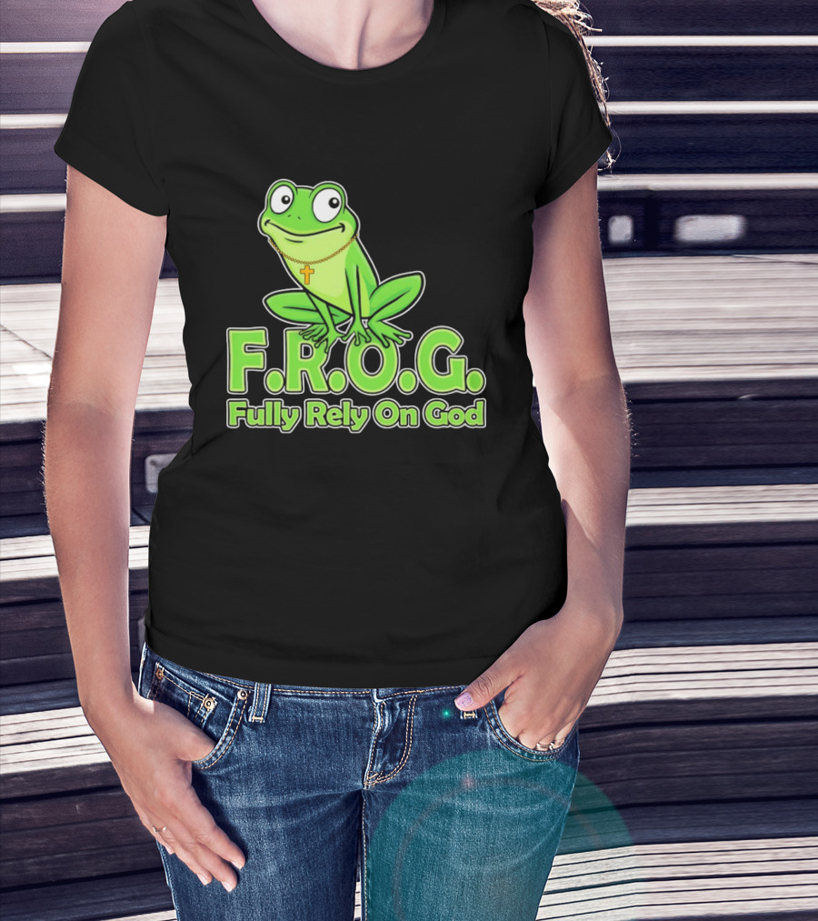 F.R.O.G. Fully Rely On God Frog With Cross Necklace T-Shirt