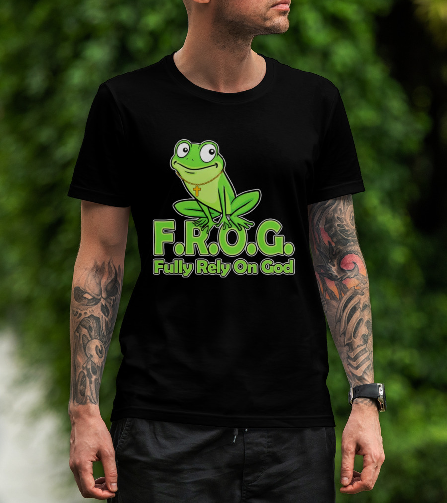 F.R.O.G. Fully Rely On God Frog With Cross Necklace T-Shirt