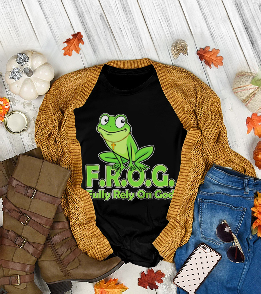 F.R.O.G. Fully Rely On God Frog with Cross Necklace T-Shirt