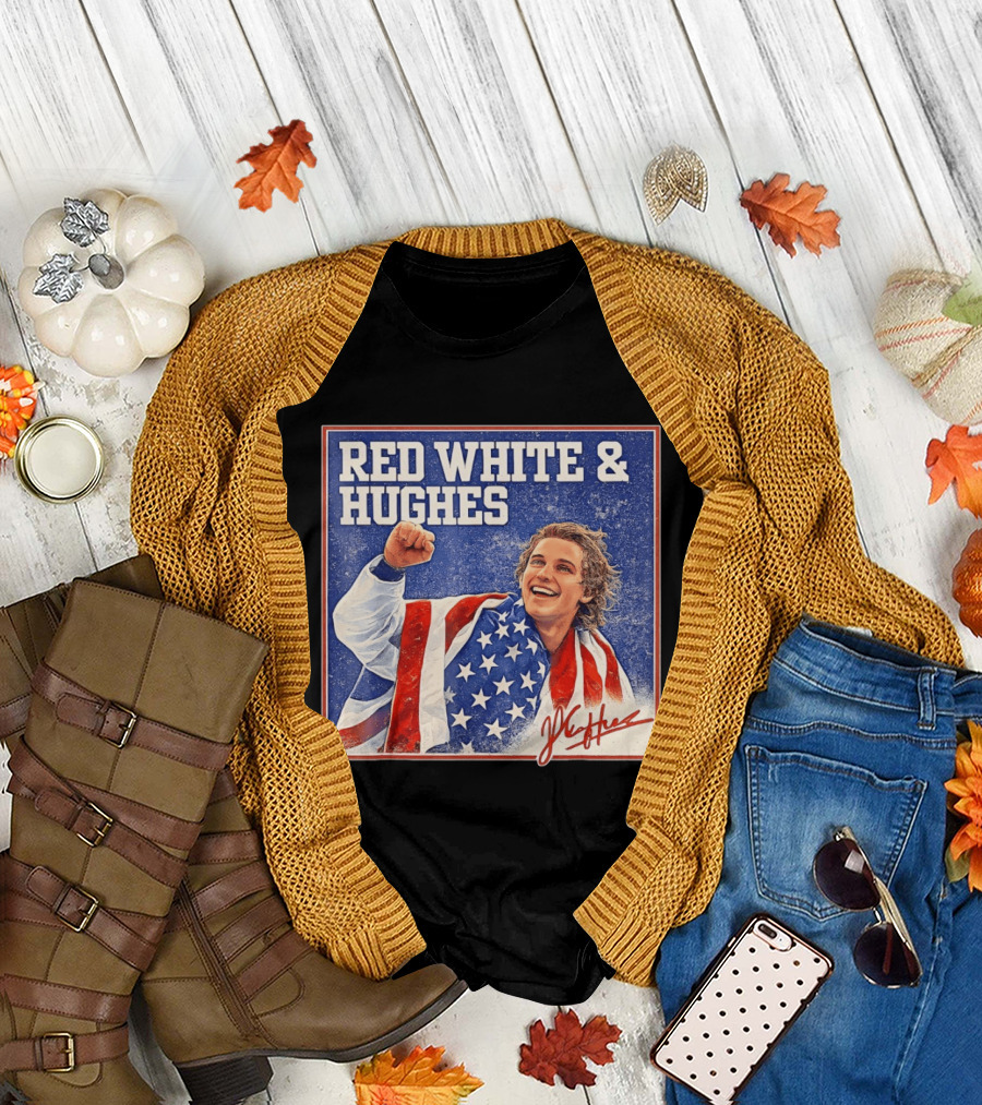 Red White & Hughes USA Jack Hughes Signature Fist Pump Celebration T-Shirt