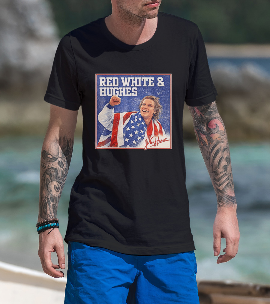 Red White & Hughes USA Jack Hughes Signature Fist Pump Celebration T-Shirt