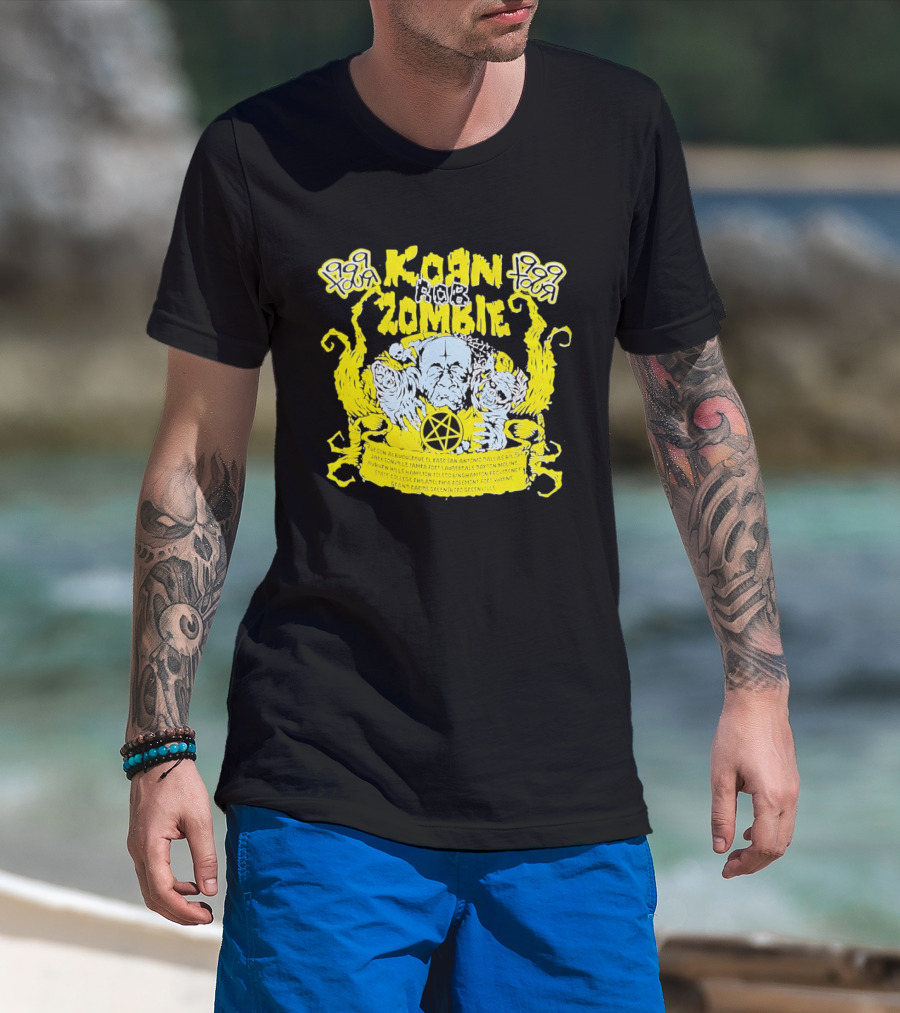 Korn Rob Zombie Tour 1999 Skull And Star Pentagram T-Shirt