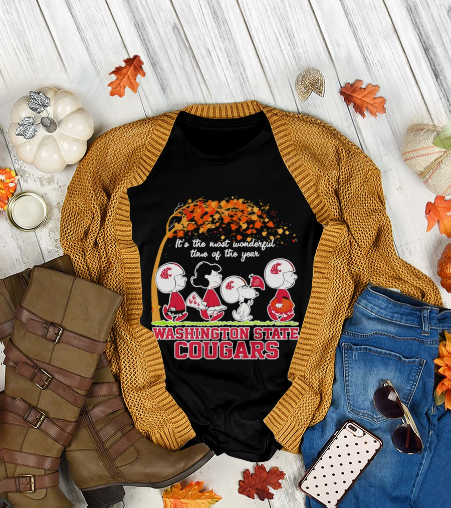 Peanuts It's the Most Wonderful Time Washington State Cougars Charlie Brown Snoopy Woodstock T-Shirt