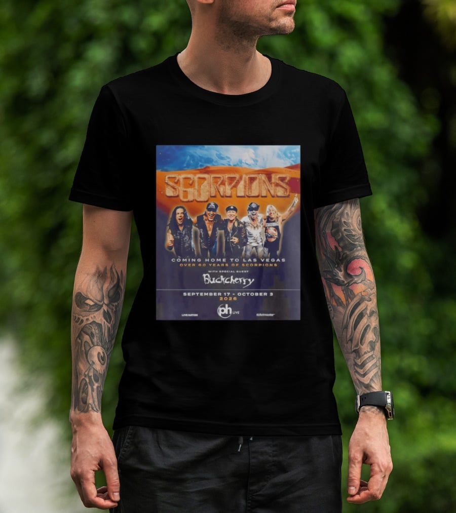 Scorpions Coming Home To Las Vegas Over 60 Years Special Guest Buckcherry September 17 October 3 2026 T-Shirt